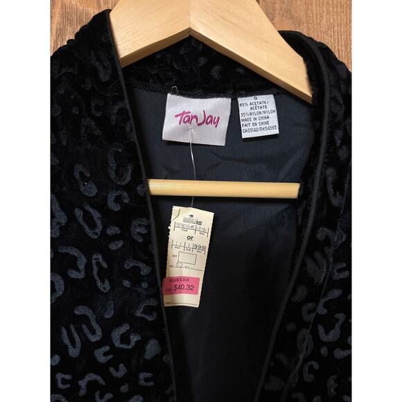 Vintage Deadstock Black Velvet Leopard Print Black Dark Academia Jacket Blazer - Picture 11 of 12